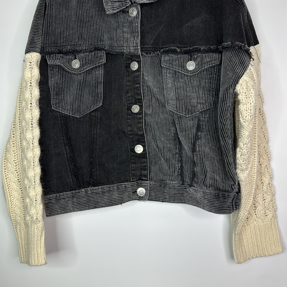 POL Black Gray Patchwork Denim Button Jacket Size… - image 3